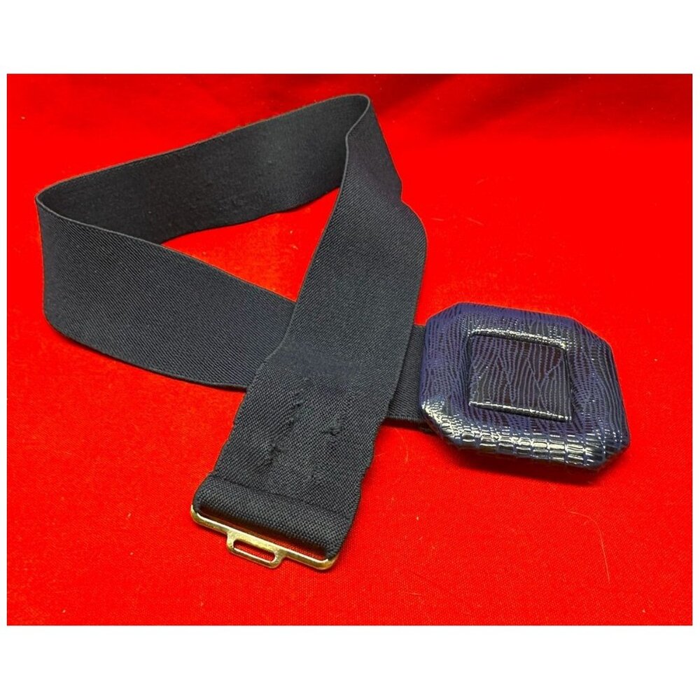 Navy Blue Stretch Fabric Belt Women's w/ Faux Leather Buckle No ID ~24" x 2"